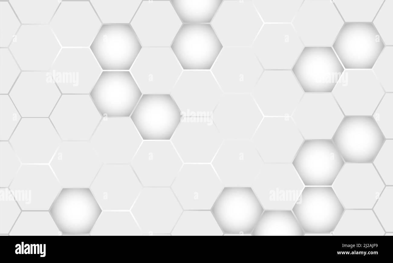 Light gray hexagonal technology 3D vector abstract background. White ...