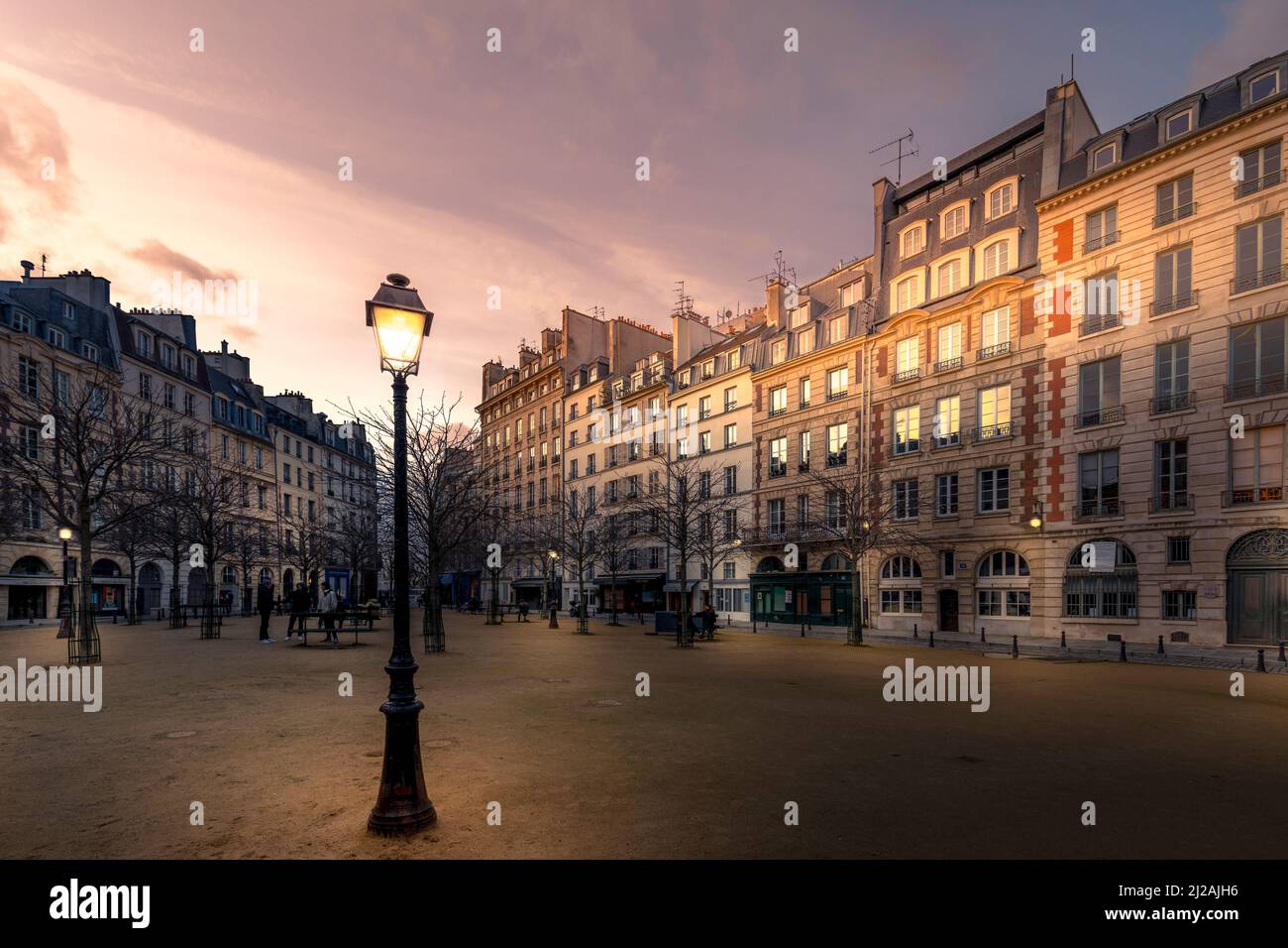 Paris, France - January 22, 2021: Beautiful Place Dauphine near Pont Neuf bridge in Paris Stock Photo