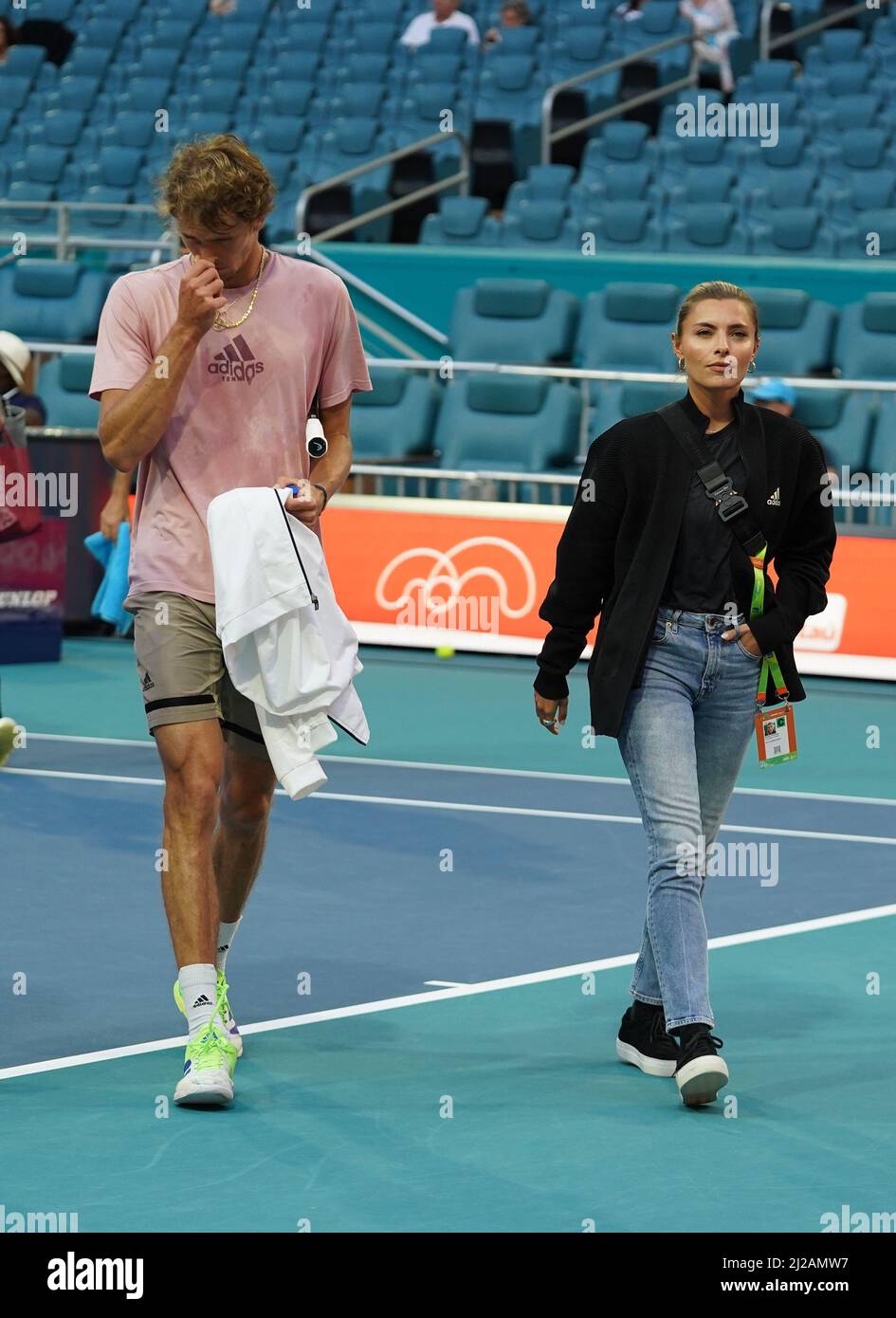 Miami Gardens Fl March 30 Alexander Zverev And Girlfriend Sophia Thomalla Seen Walking Off