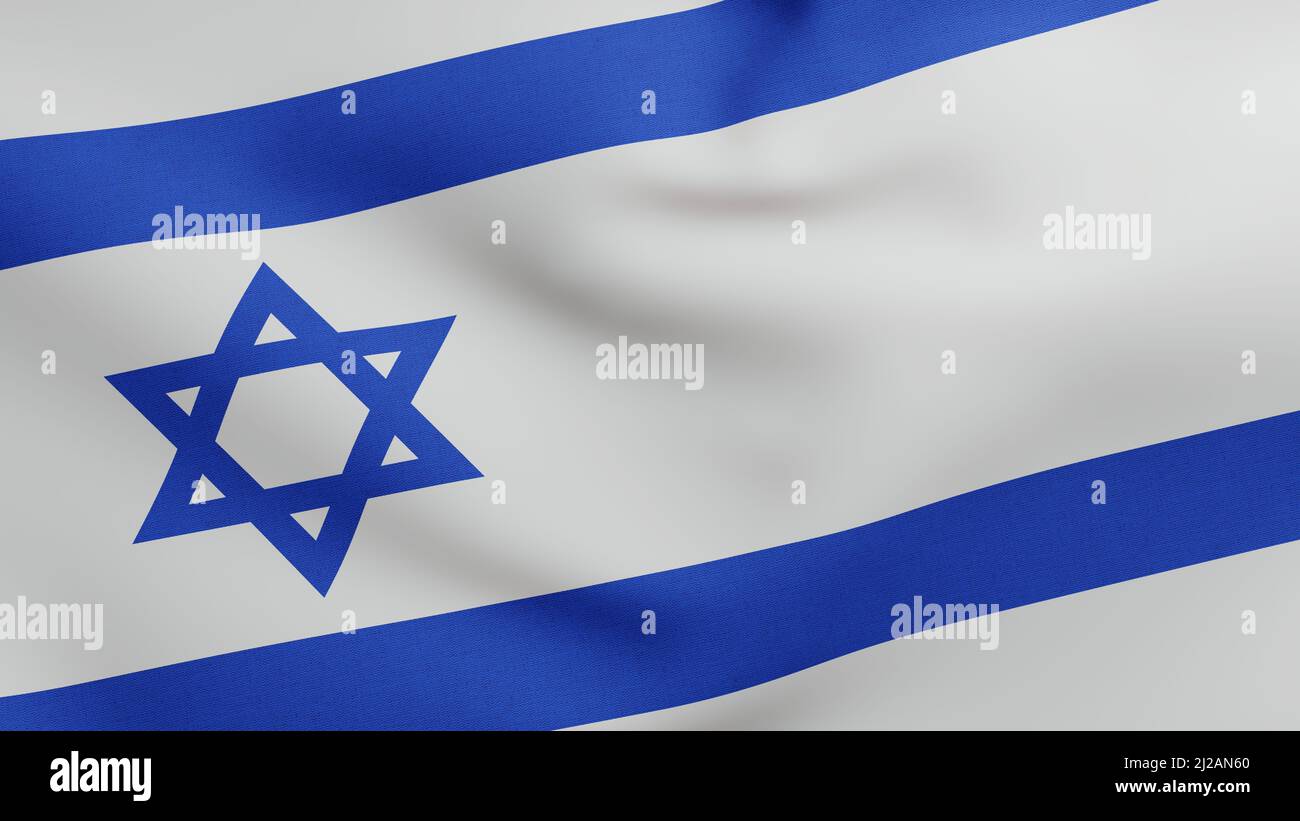 National flag of Israel waving 3D Render, flag State of Israel used Star of David, Flag of Zion or Israel flag Stock Photo