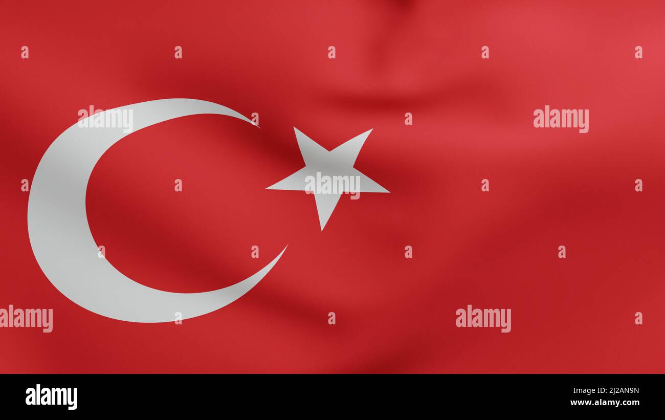 National flag of Turkey waving 3D Render, Turkish flags textile