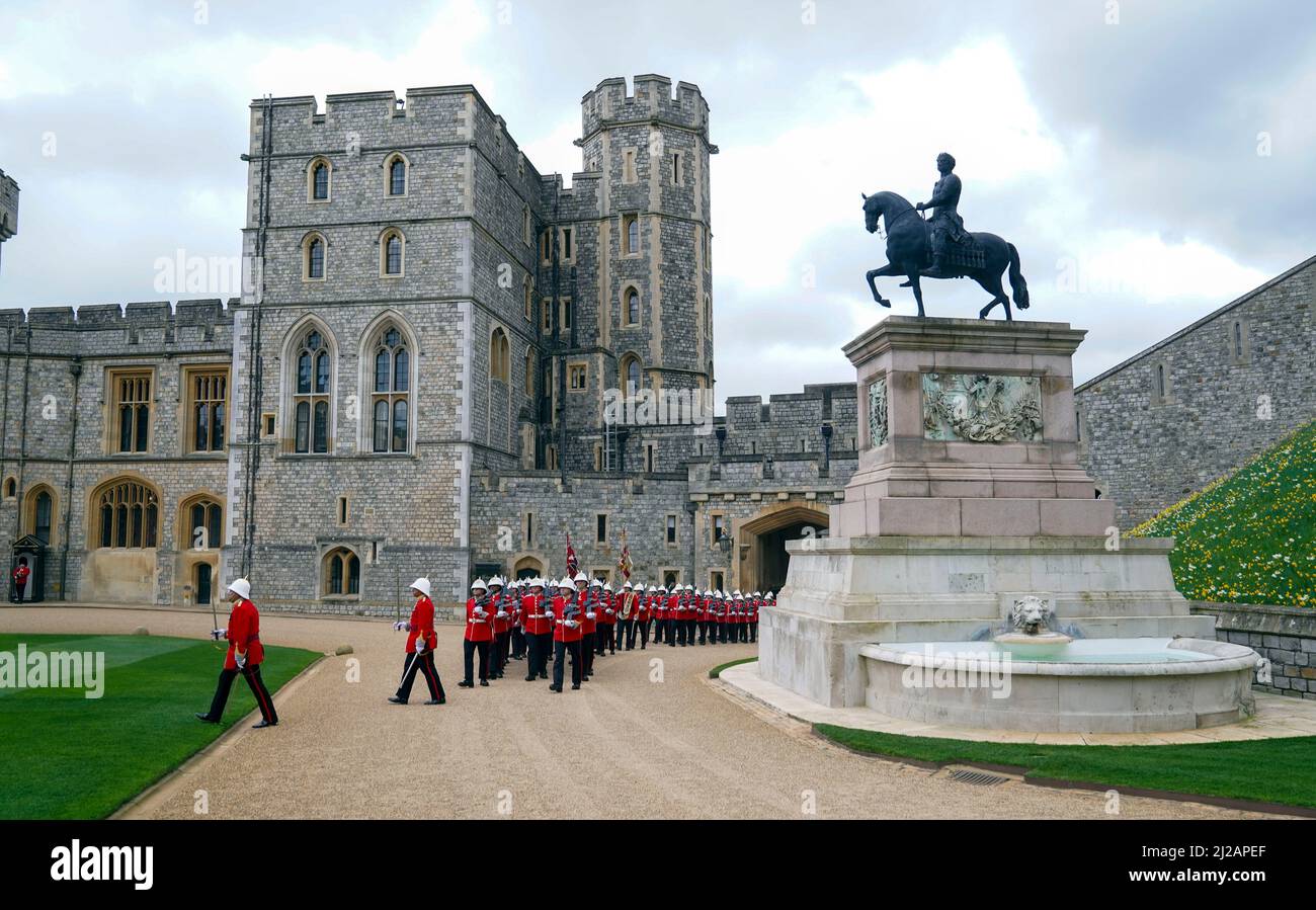 The Earl of Wessex presents new colours to the Royal Gibraltar Regiment during a ceremony at Windsor Castle. Picture date: Thursday March 31, 2022. Stock Photo