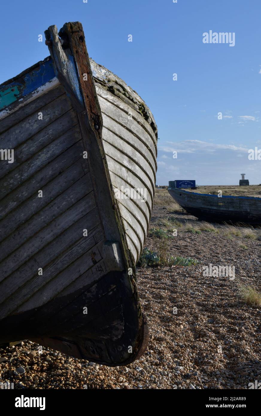 abandoned fishing boat hulk on dungeness beach kent england Stock Photo ...
