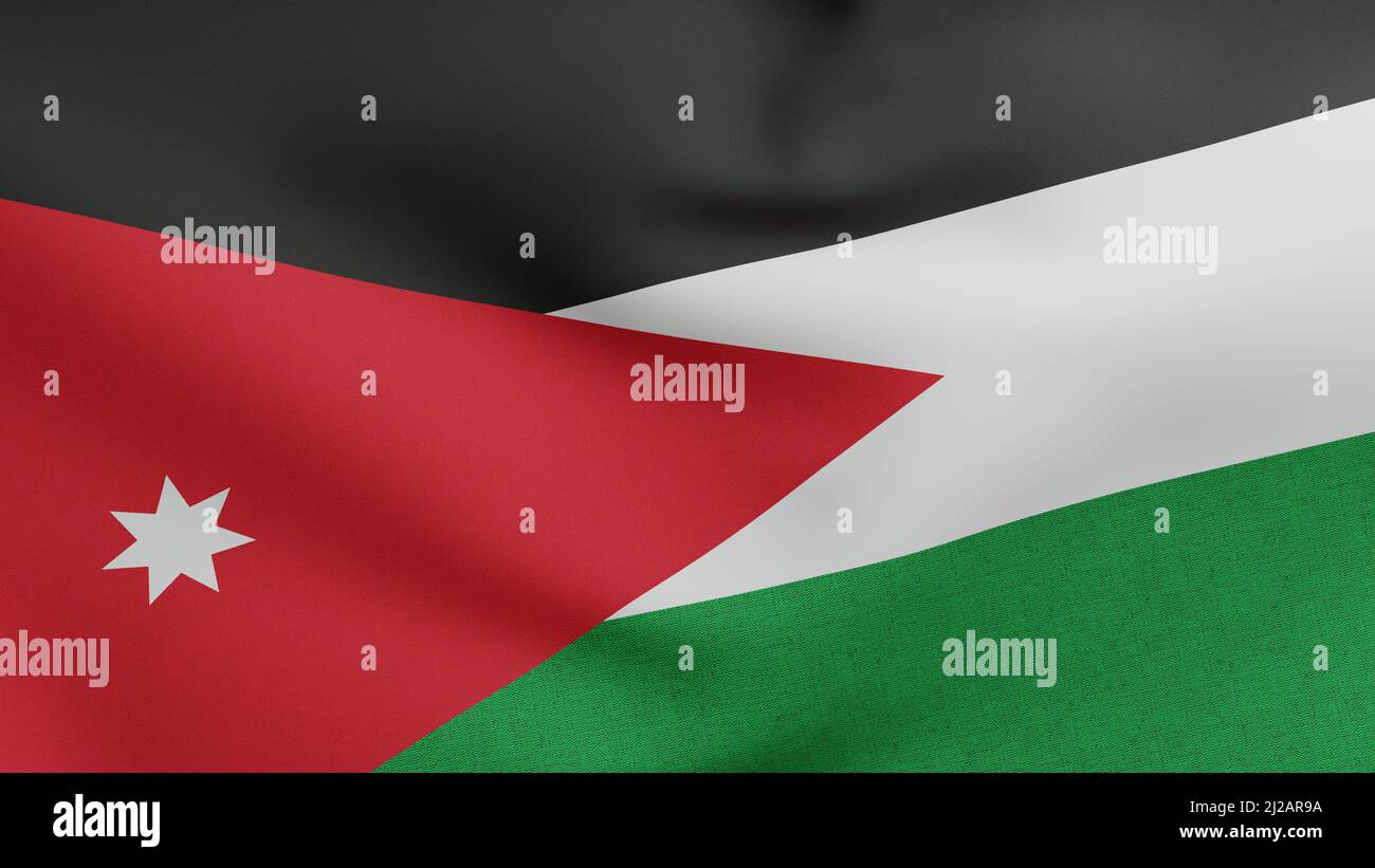 National flag of Jordan waving 3D Render, kingdom jordan flag textile