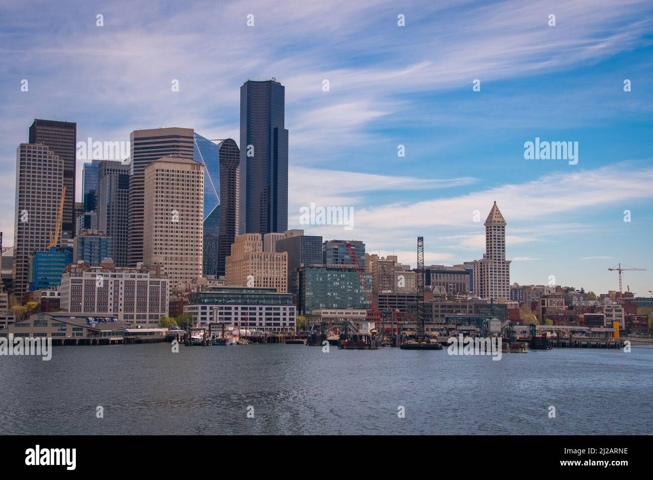SEATTLE SKYLINE FROM DOWNTOWN TO THE SODO NEIGHBORHOOD WITH A NCIE BLUE