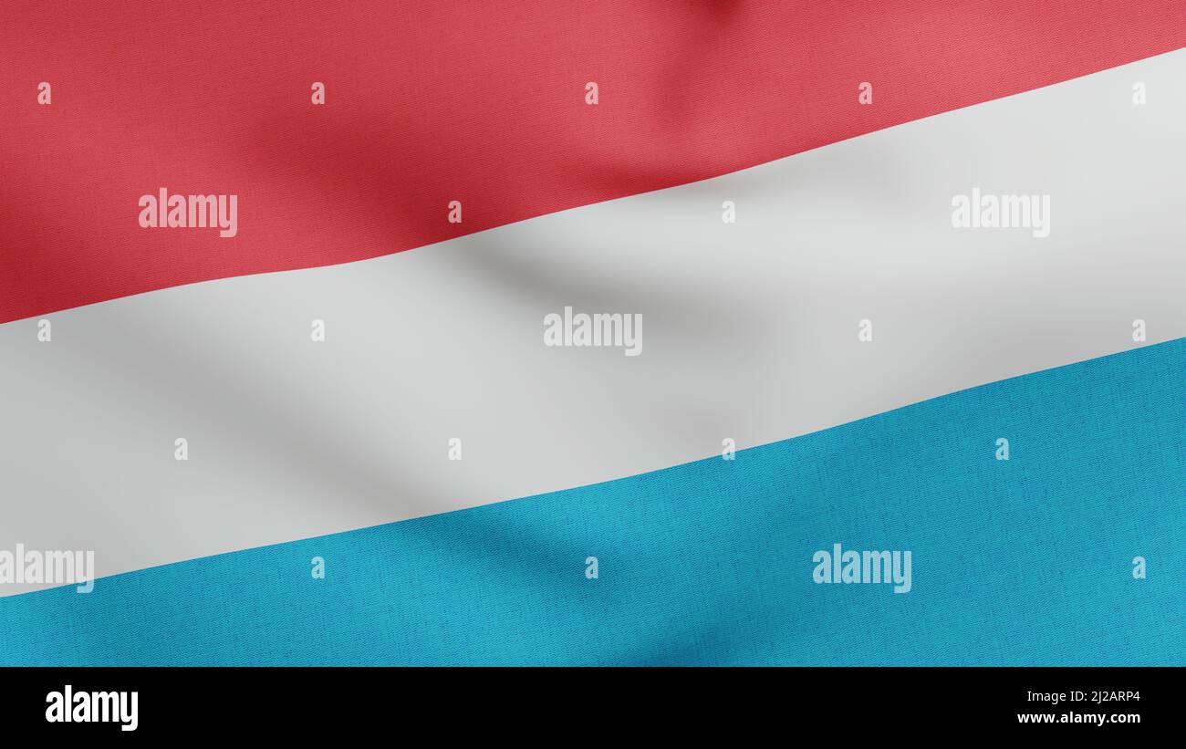 National flag of Luxembourg waving 3D Render, Letzebuerger Fandel or Flagge Luxemburgs or Drapeau du Luxembourg, Luxembourg flag triband textile  Stock Photo