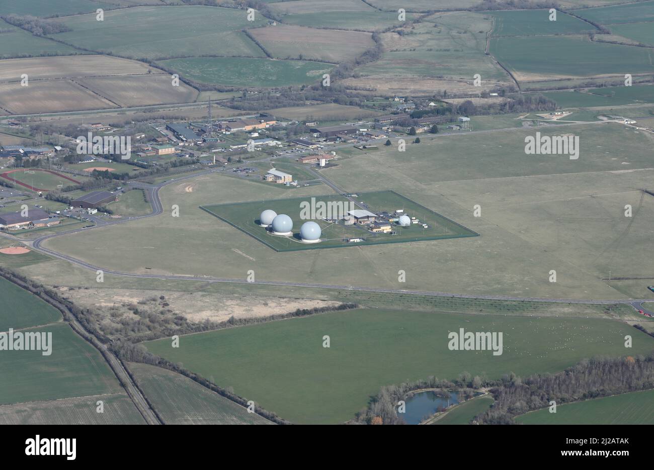 Aerial view of the radar at RAF Croughton in Northamptonshire in England Stock Photo