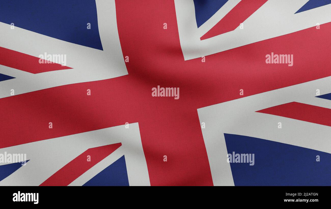 National flag of Great Britain waving 3D Render, Kingdom Great Britain flag textile. Known Kings Colours, the Union Jack, or the British flag. King Stock Photo