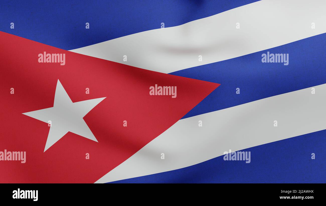 National flag of Cuba waving 3D Render, Bandera de Cuba or Estrella Solitaria and Lone Star flag, Republic of Cuba flag textile Stock Photo