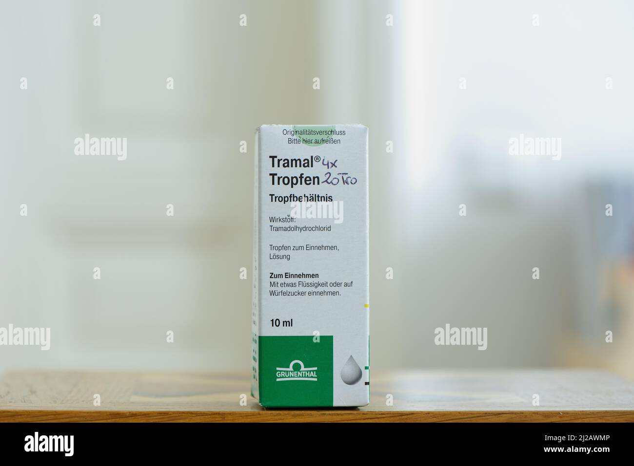 Pack of tramal drops 10ml Stock Photo