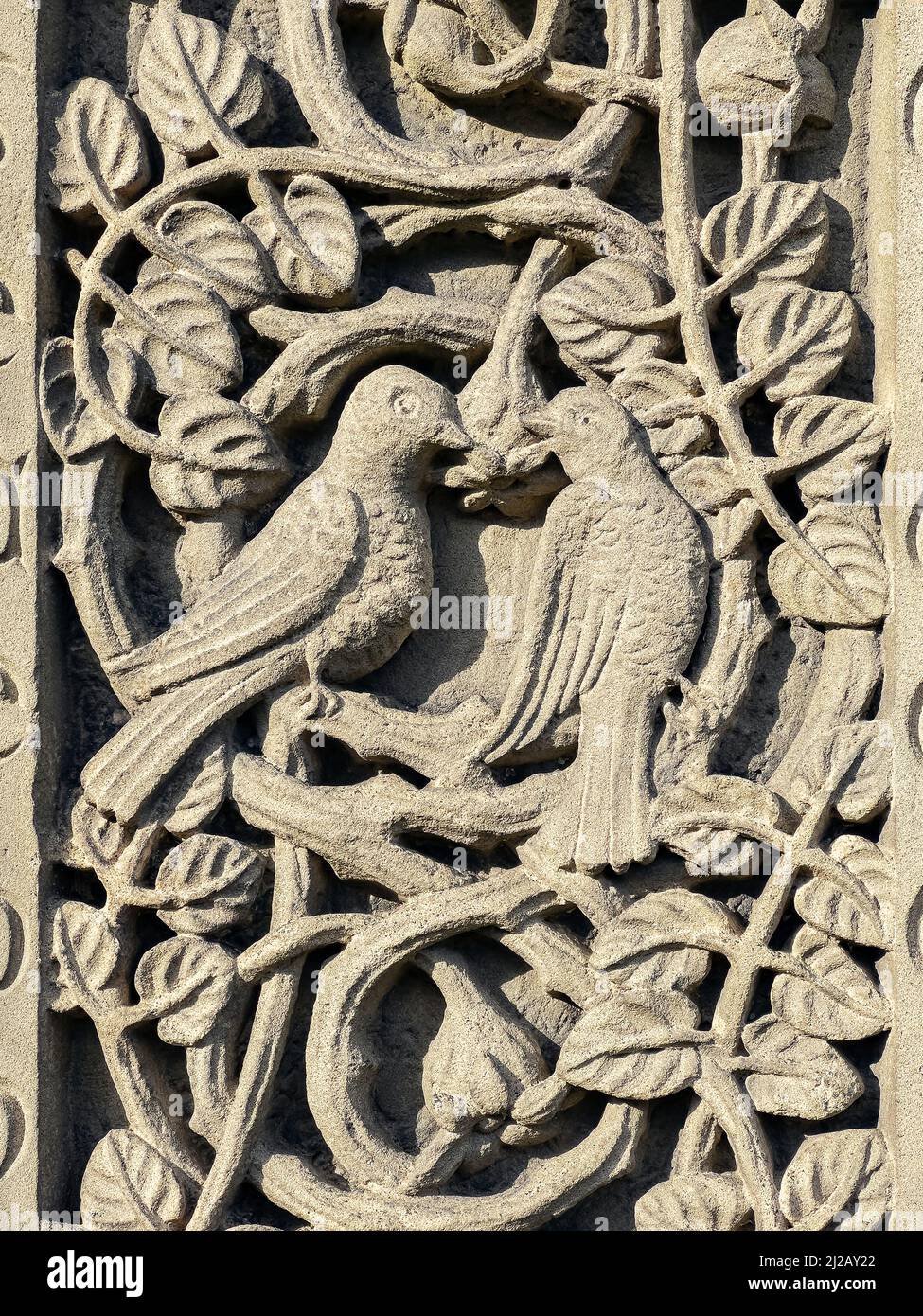 Detail on the memorial to Caedmon in Church of Saint Mary, an Anglican parish church in the town of Whitby in North Yorkshire England. Stock Photo
