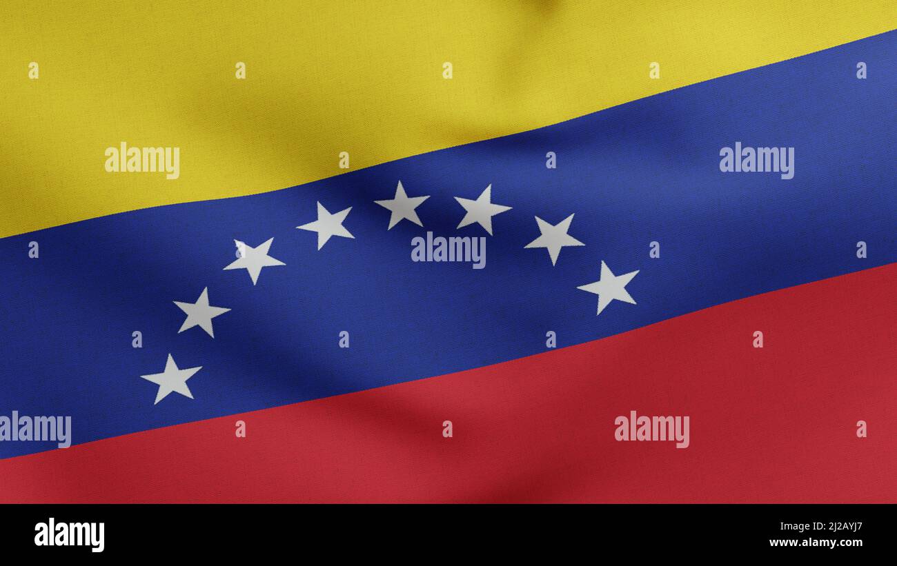 National flag of Venezuela waving 3D Render, Bolivarian Republic of Venezuela flag textile designed by Francisco de Miranda, venezuela independence Stock Photo