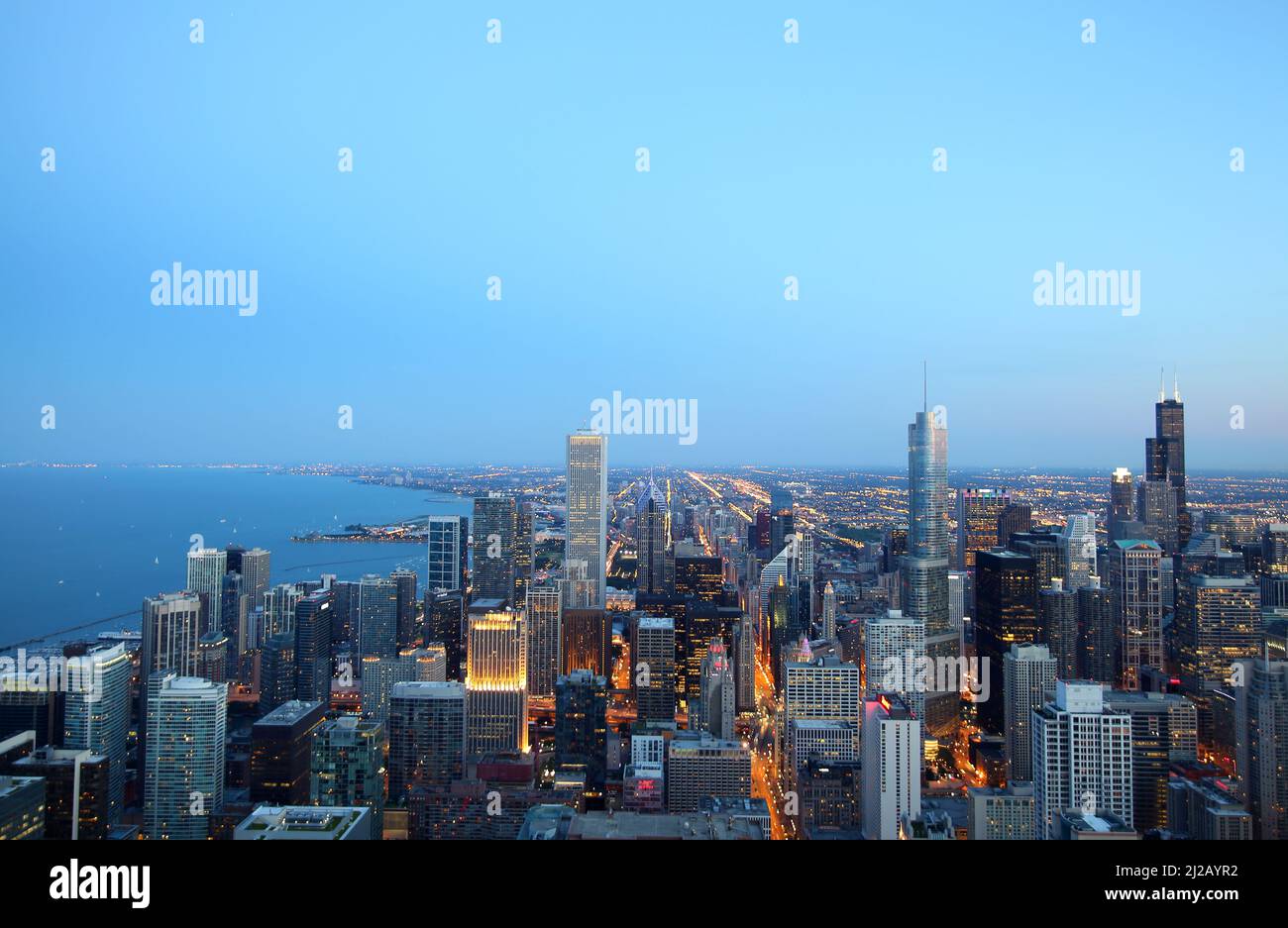 A scenic view of the skyline of Chicago, Illinois in the USA under a