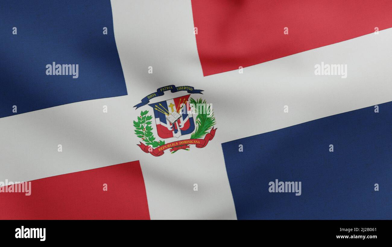 National flag of Dominican Republic waving 3D Render, Dominican flag
