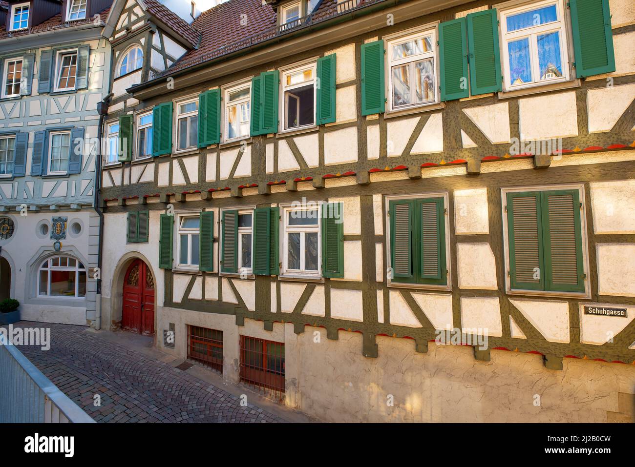 Picturesque half-timbered house by Schuhgasse in Herrenberg old town. Herrenberg is a town in the middle of Baden-Württemberg, Germany. Stock Photo