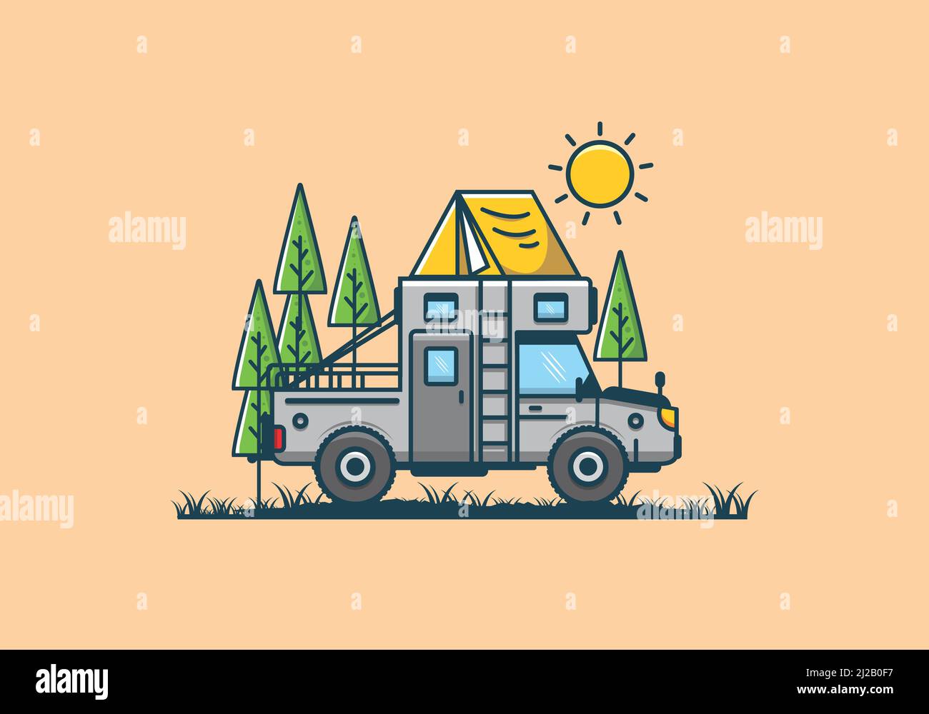 camping with car flat illustration design Stock Vector Image & Art - Alamy
