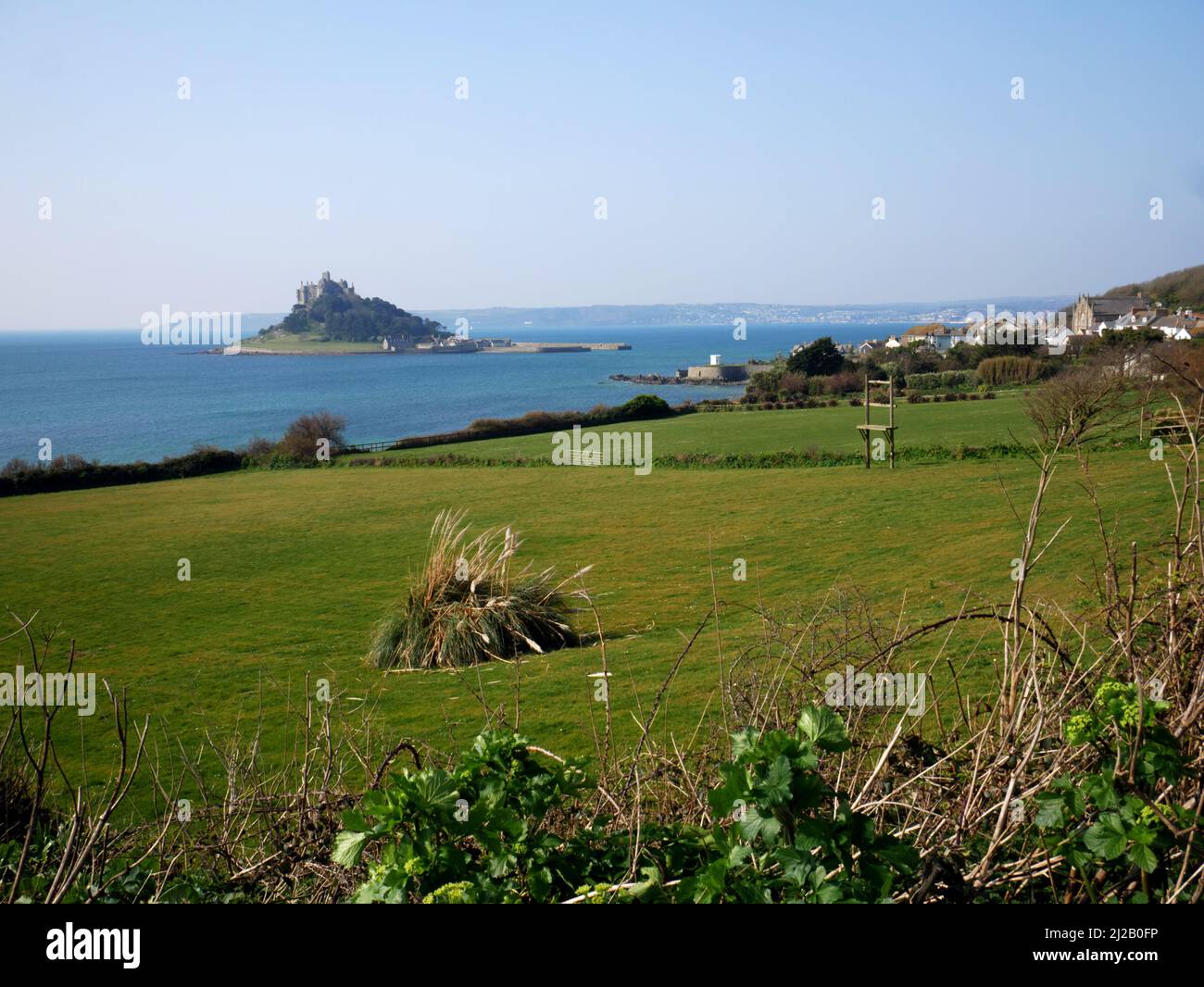 St Michael's Mount, Mount's Bay, Cornwall, seen from Marazion. Stock Photo