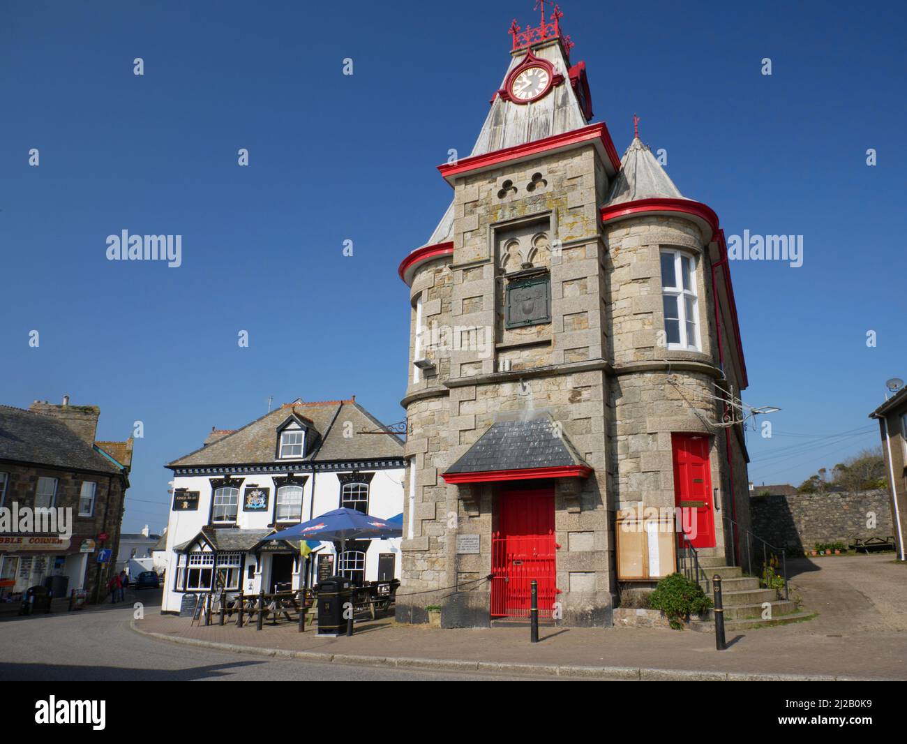 The French Renaissance-style Town Hall, Marazion, Cornwall, was built in 1871. Stock Photo