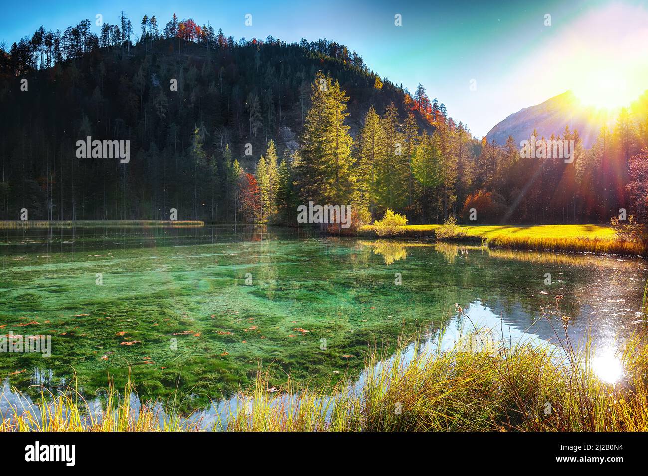 Breathtaking autumn scene of Schiederweiher pond. Poppular travell destination. Location: Hinterstoder, Kirchdorf an der Krems district, Upper Austria Stock Photo