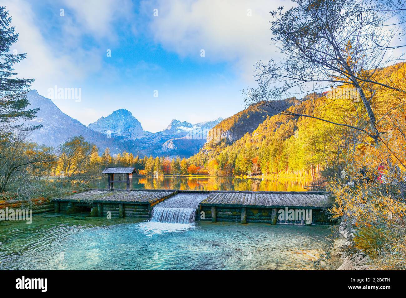 Astonishing autumn scene of Schiederweiher pond. Poppular travell destination. Location: Hinterstoder, Kirchdorf an der Krems district, Upper Austria, Stock Photo
