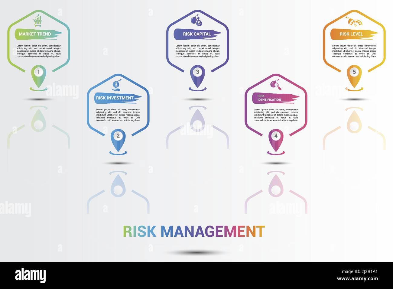 Infographic Risk Management icons vector illustration. 5 colored steps ...
