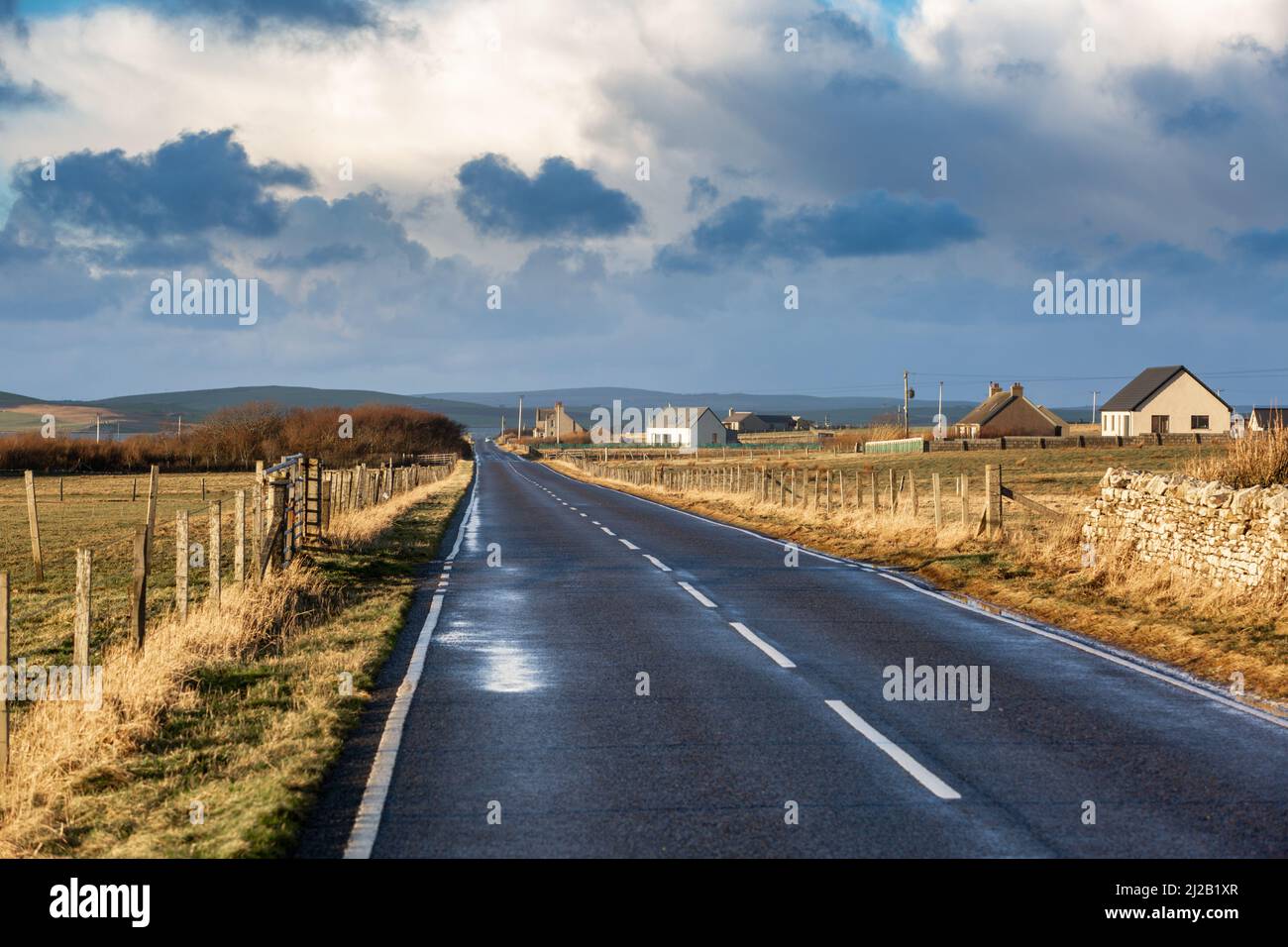 Lonely empty road, Orkney Islands, 2022 Stock Photo