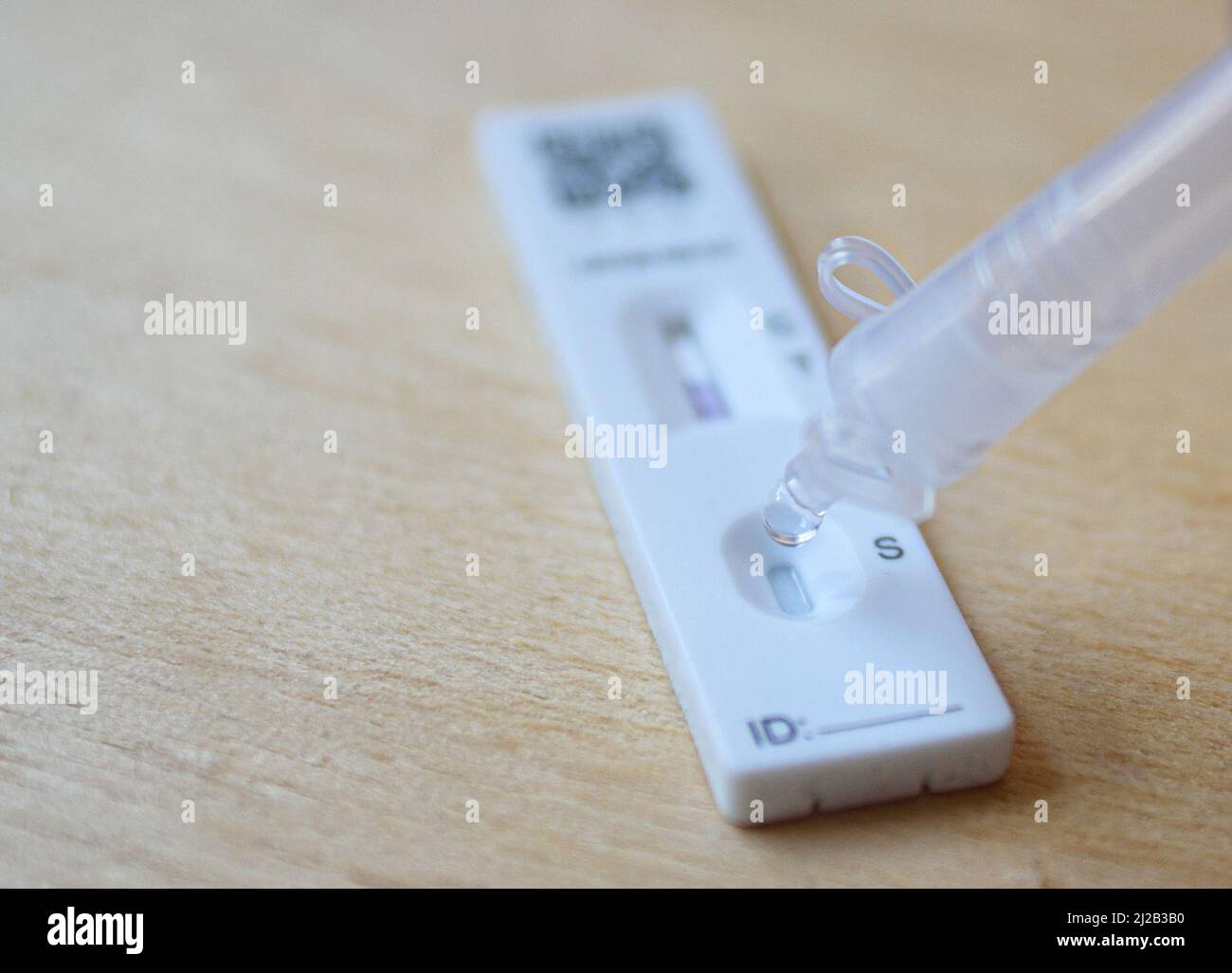 31st March 2022. An NHS lateral flow Test kit results indicator having