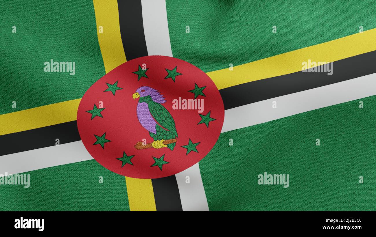 National flag of Dominica waving 3D Render, Commonwealth of Dominica ...