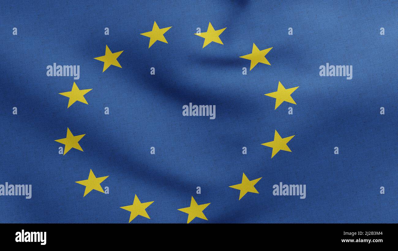European Union flag 3D Render, EU Flag of Europe, European Union national flag textile, logo of the Council of Europe Stock Photo