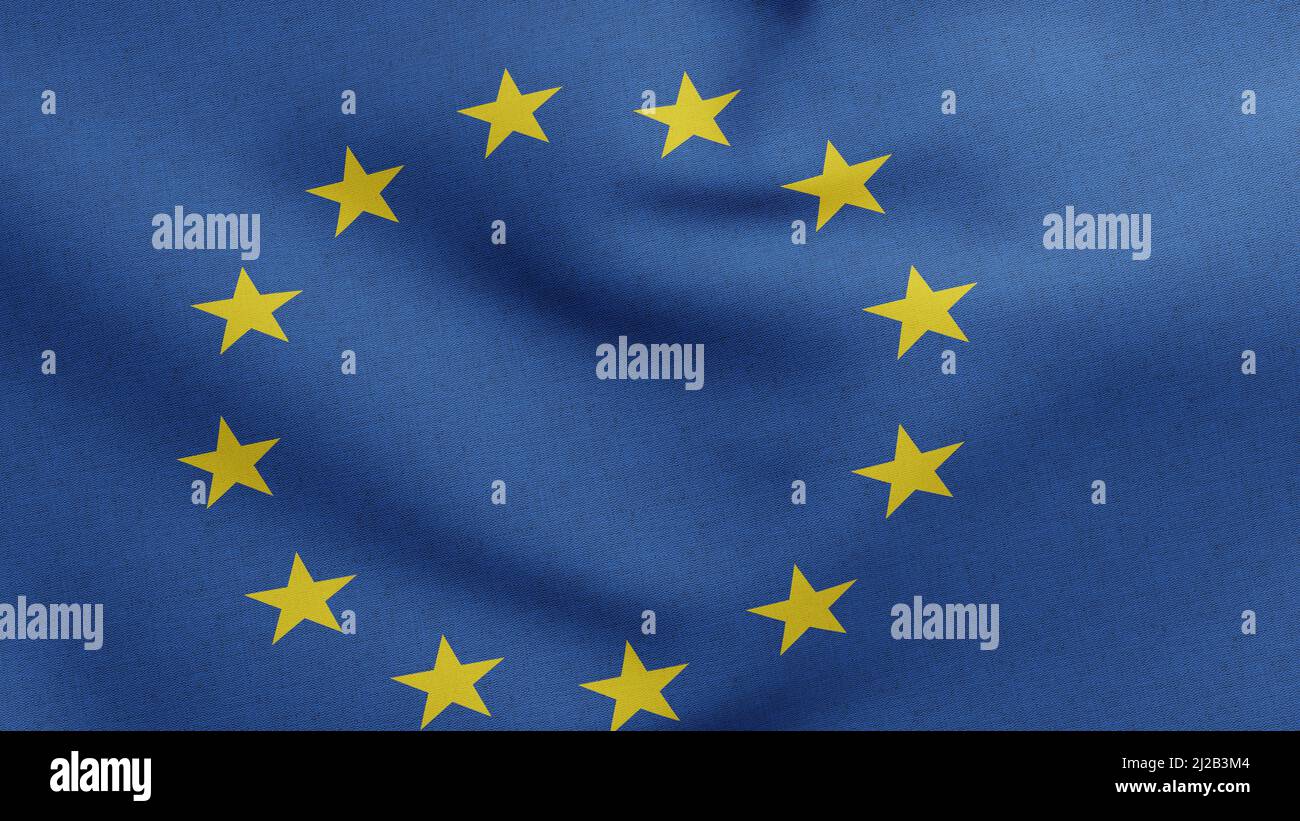 European Union flag 3D Render, EU Flag of Europe, European Union national flag textile, logo of