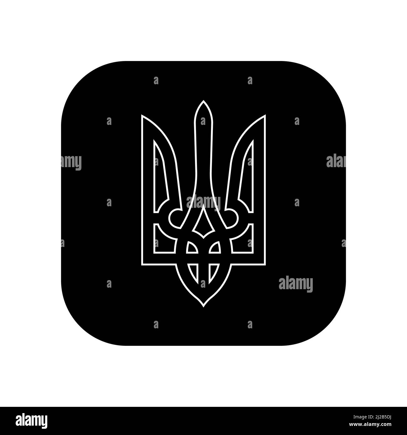 Icon for use in applications of various gadgets. State Emblem of Ukraine. White trident in the contour. Flat minimal composition. Stock Vector