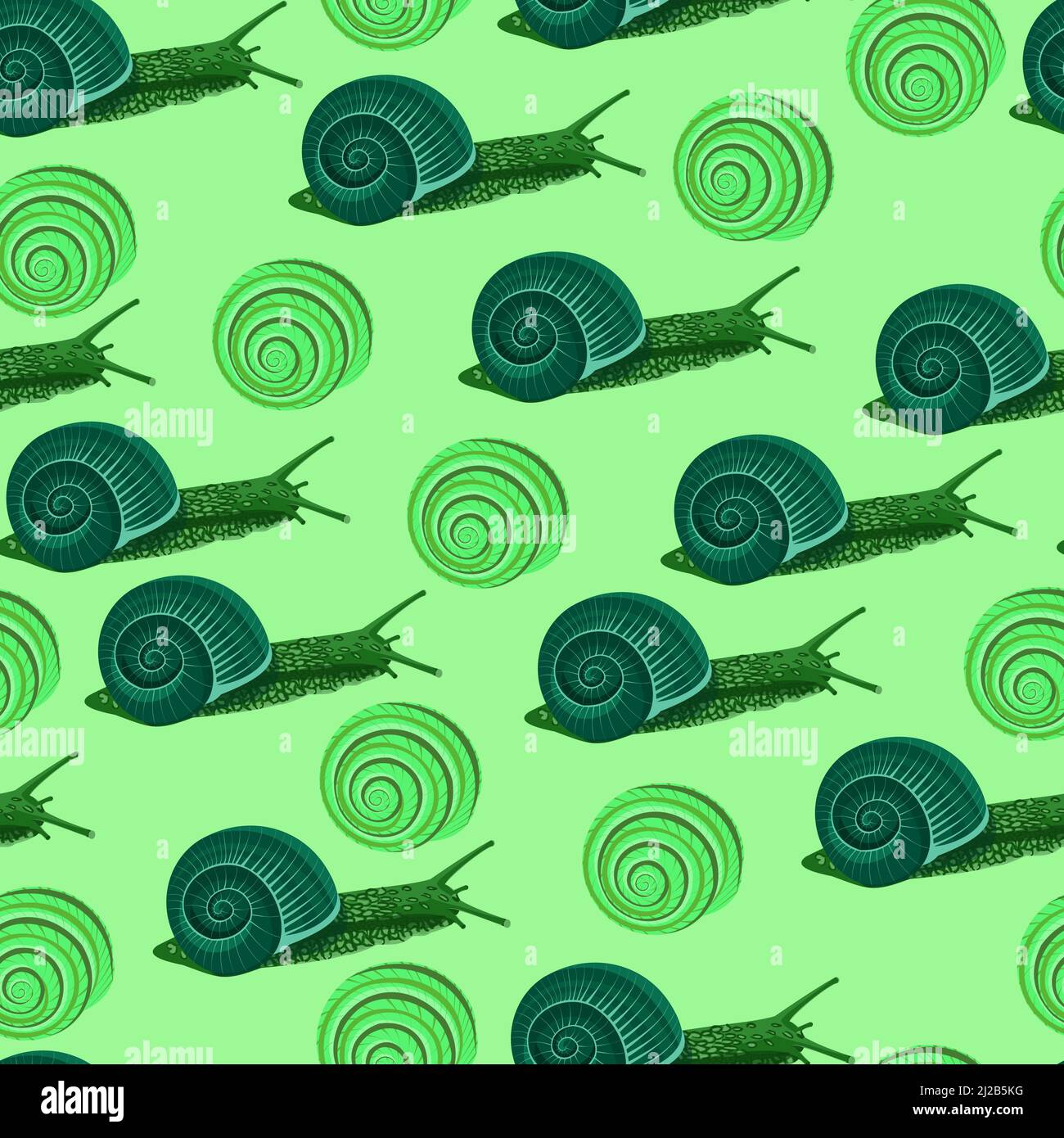 Seamless pattern with green grape snails in a shell on a green background Stock Vector