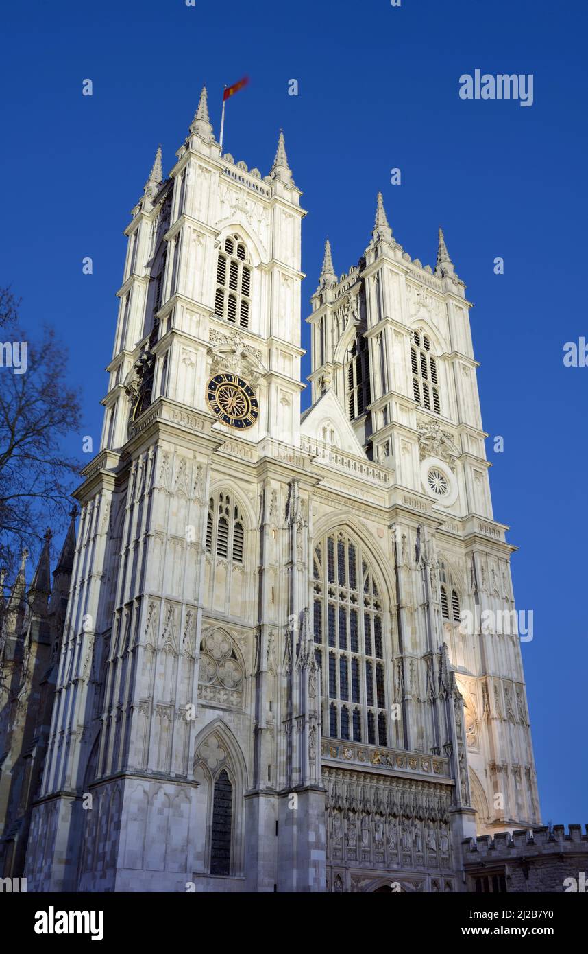 Dusk at Westminster Abbey, Dean's Yard, London, United Kingdom Stock Photo