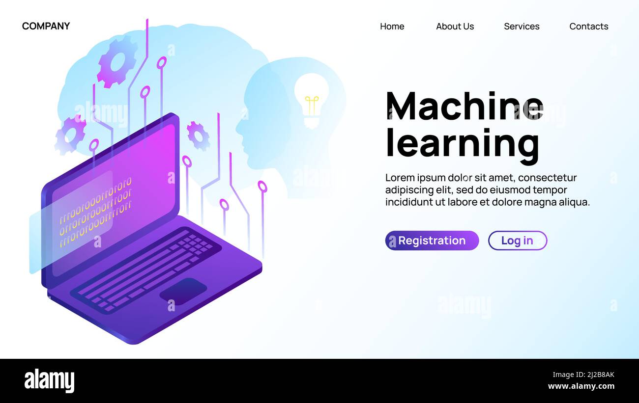 Machine learning web Banner. Landing page. Vector illustration Stock Vector