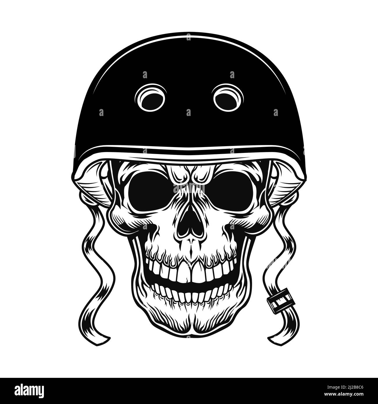 Skull of biker vector illustration. Head of character in helmet for ...