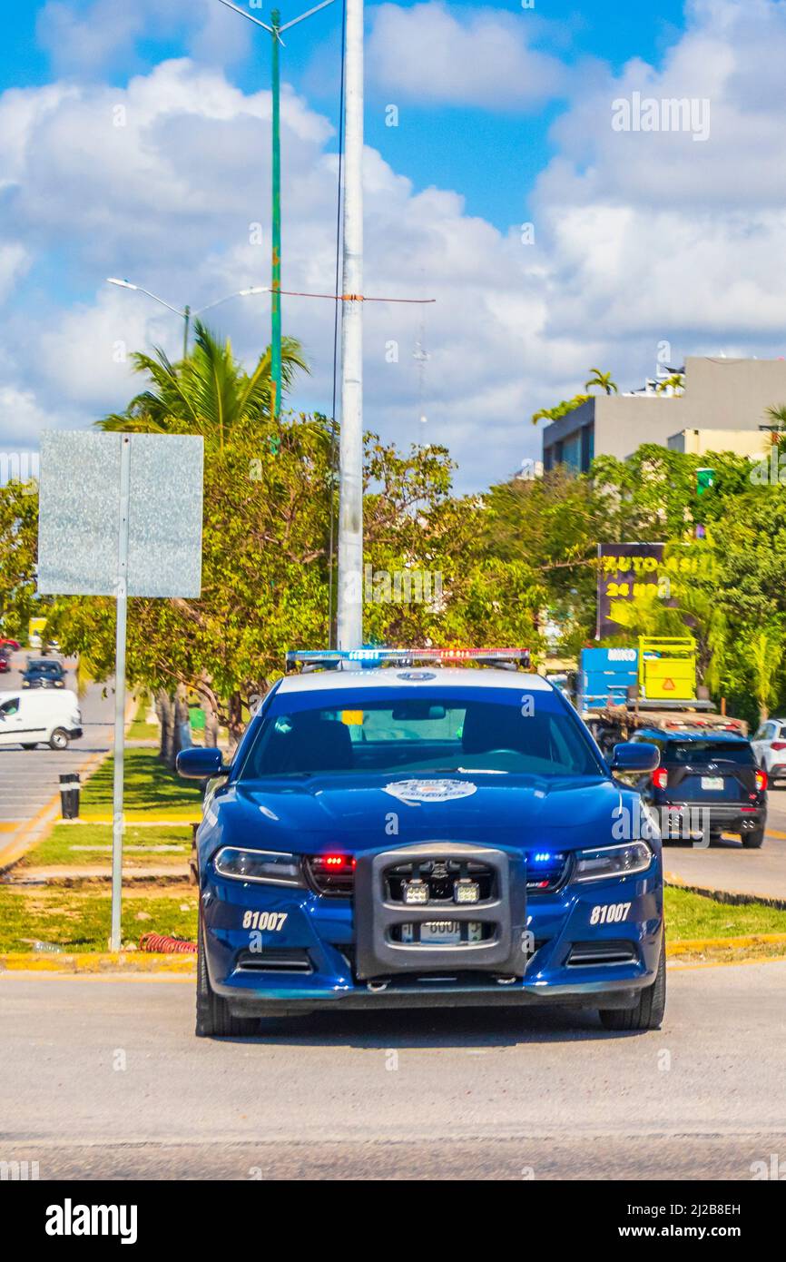 Playa del Carmen Mexico 04. February 2022 Police car truck parked at