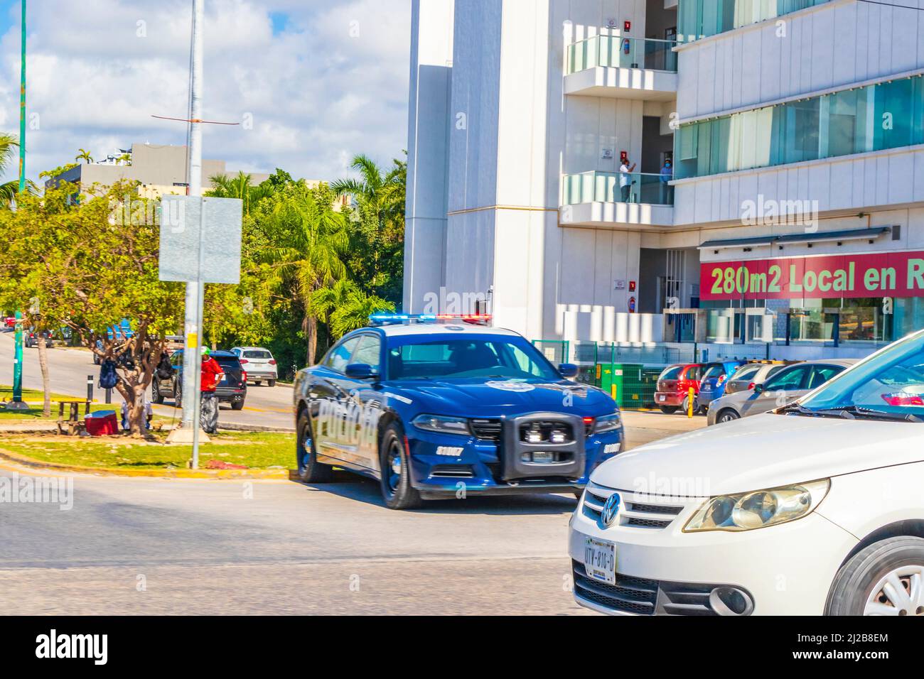 Playa del Carmen Mexico 04. February 2022 Police car truck parked at