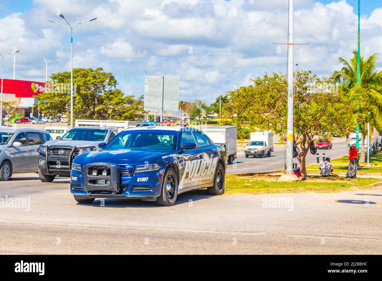Playa del Carmen Mexico 04. February 2022 Police car truck parked at