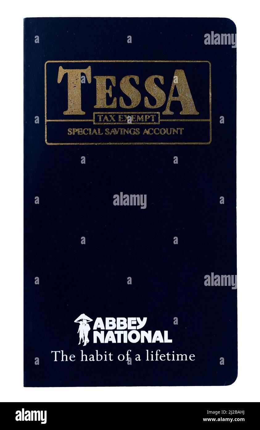 Cover of a TESSA savings book issued by Abbey National plc  in 1999. The Tax-Exempt Special Savings Account was a UK tax-free savings system introduce Stock Photo