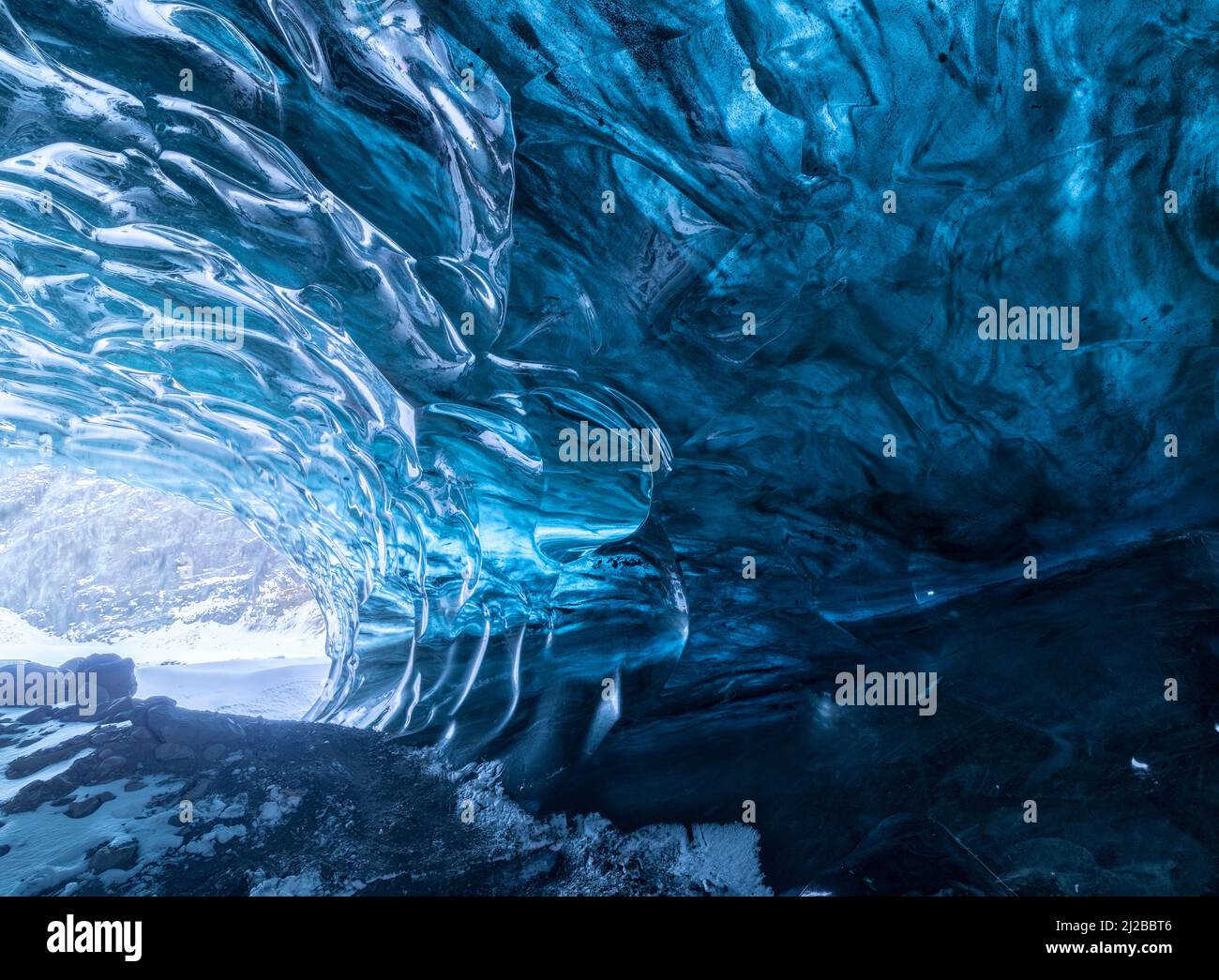 Ice cave, Breidamerkurjokull, an outlet glacier of Vatnajokull, Eastern ...