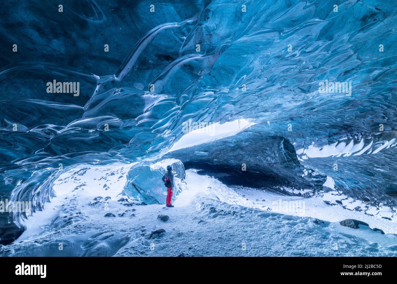 Ice cave, Breidamerkurjokull, an outlet glacier of Vatnajokull, Eastern Iceland. Stock Photo