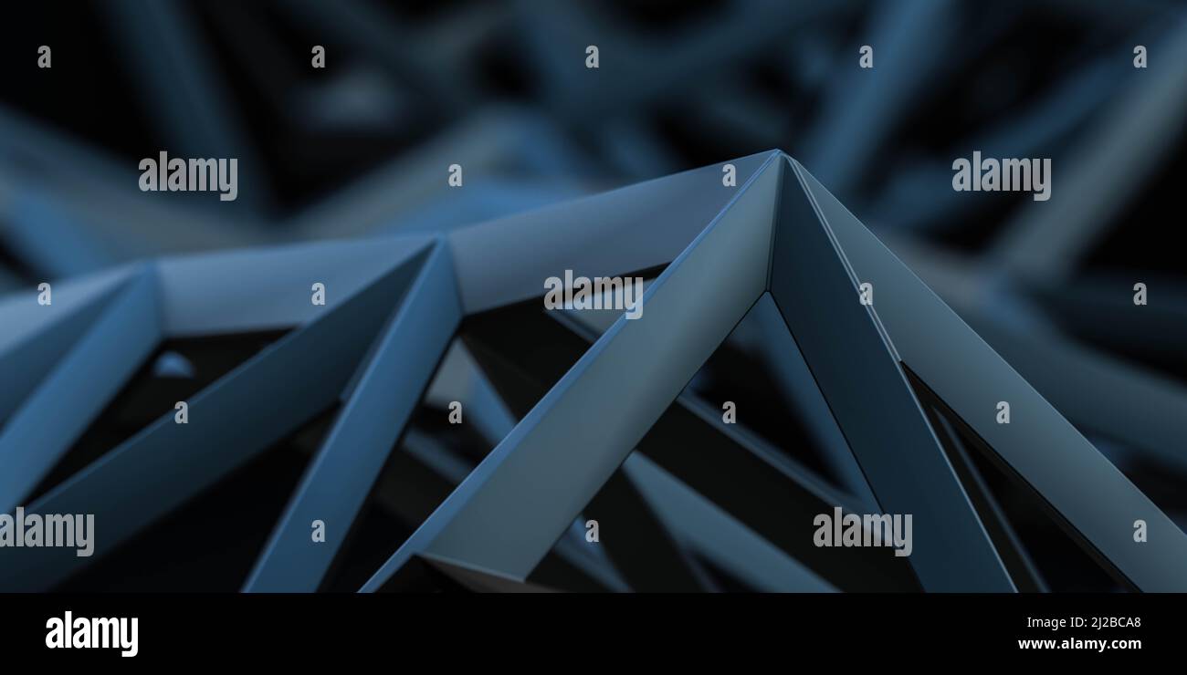 Wire Mesh Rendering abstract black and blue wire mesh geometric shape metal 3d render ...