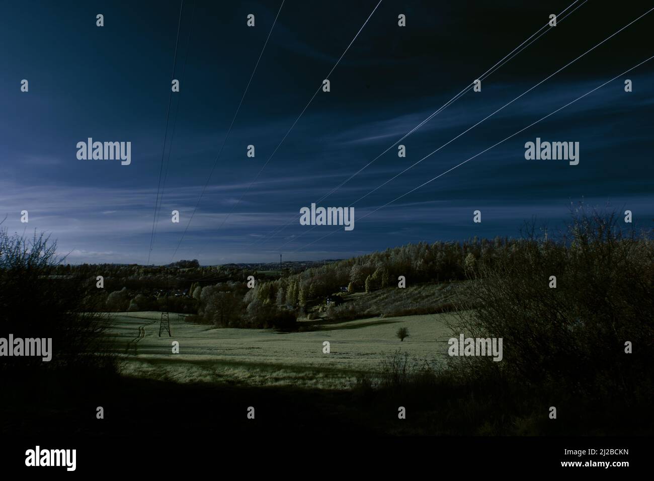 An aerial shot of a beautiful field at the starry night Stock Photo - Alamy