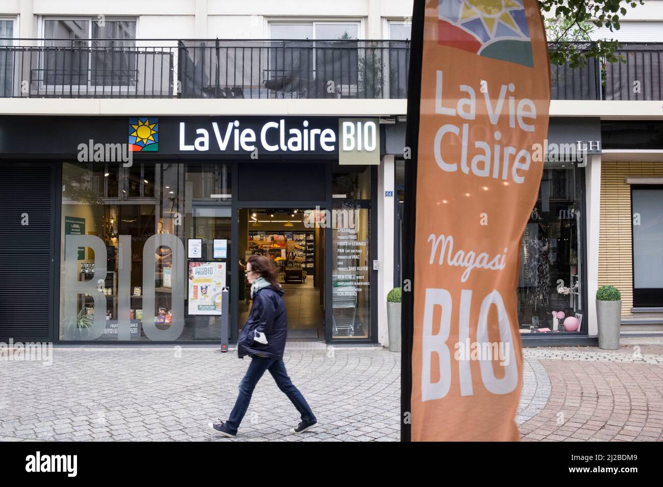 La Vie Claire, organic shop in “ rue Bernardin de Saint-Pierre” street in Le Havre (north-western France): interior of the shop Stock Photo