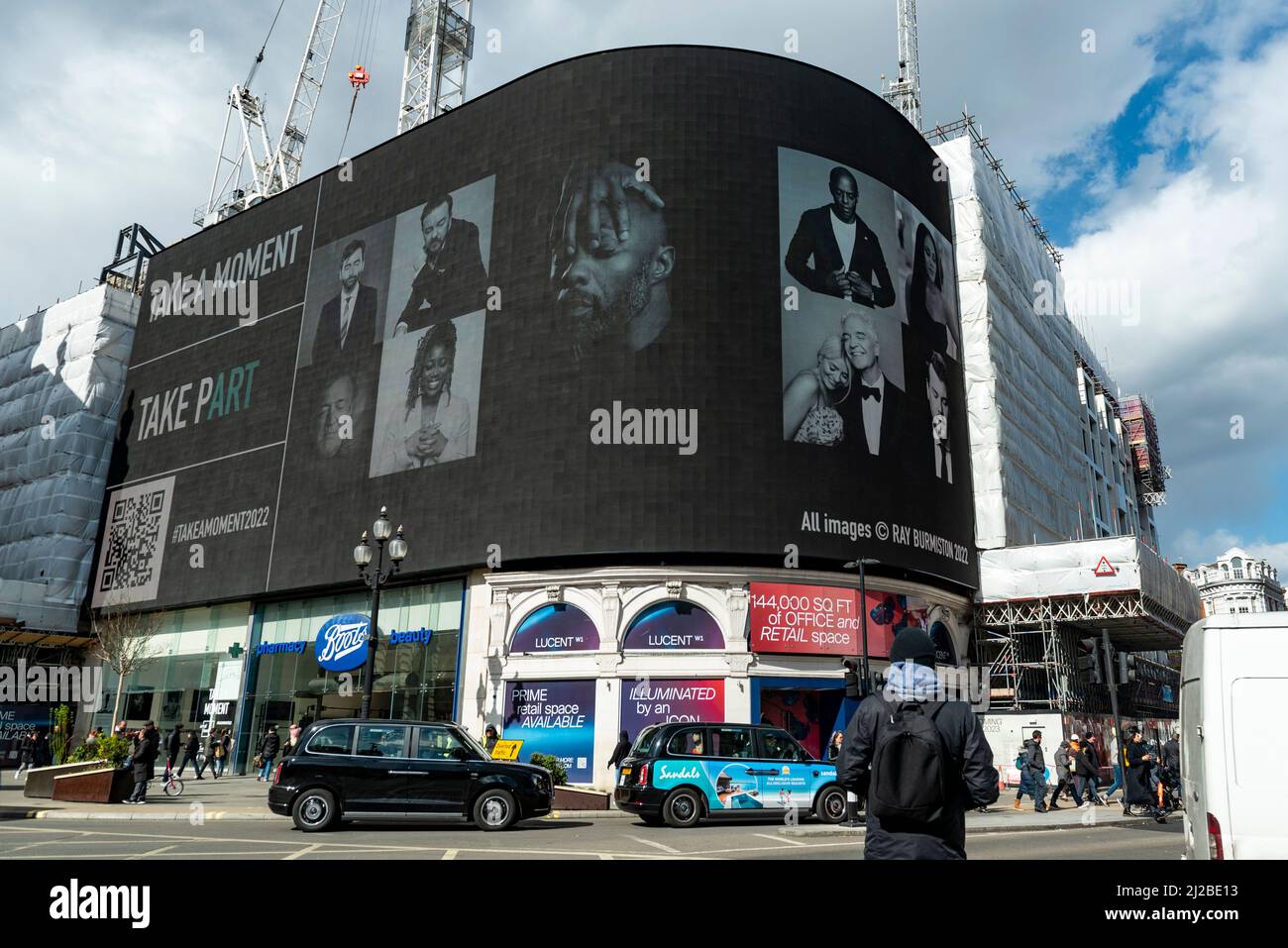 London, UK. 31 March 2022. Images taken by photographer Ray Burmiston from  the exhibition 'Art of London Presents Take A Moment 2022' are seen on the Piccadilly  Circus screens. Launched by NHS