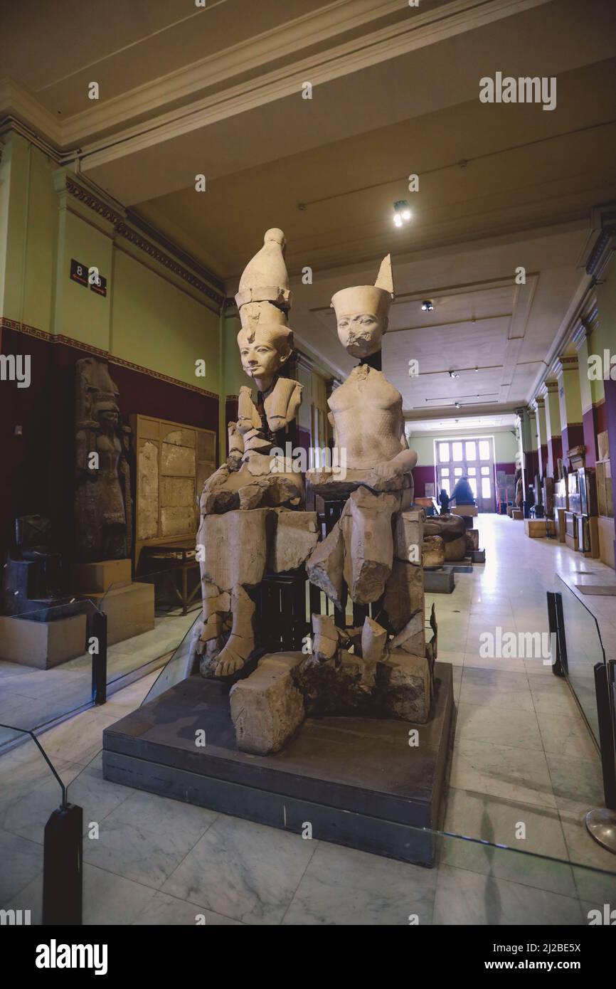 Damaged Ancient Egyptian statues in the Cairo Egyptian Museum, the ...