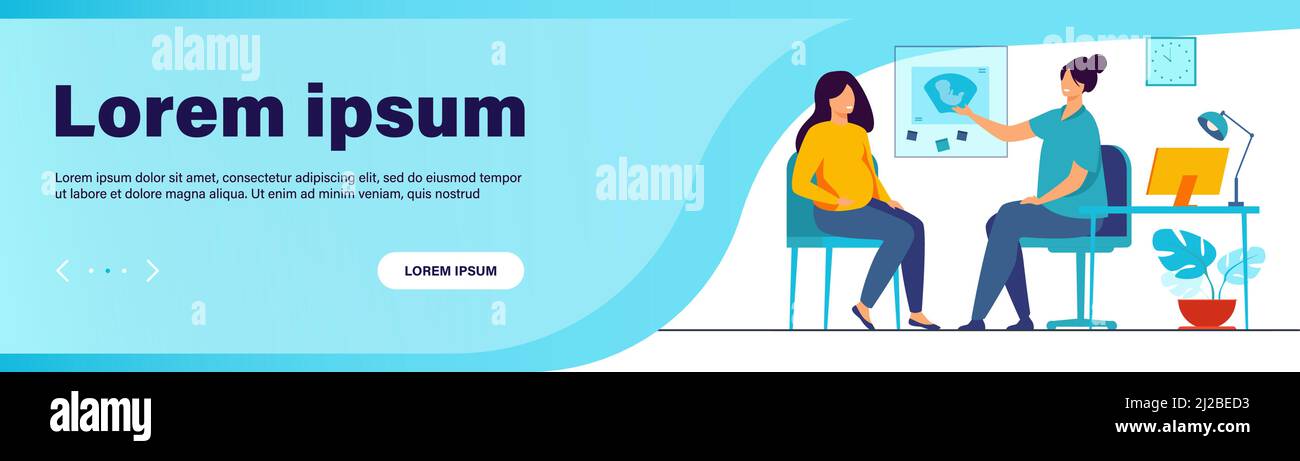 Happy pregnant woman consulting in gynecology office isolated flat ...