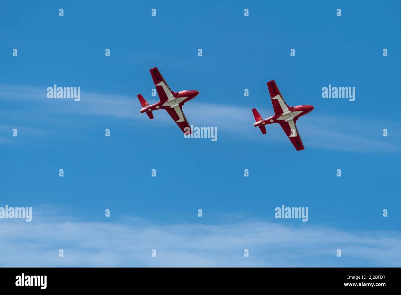 Canadian Forces Snowbirds team performing group flights during the Labour Day 2021 Canadian International Air Show Stock Photo