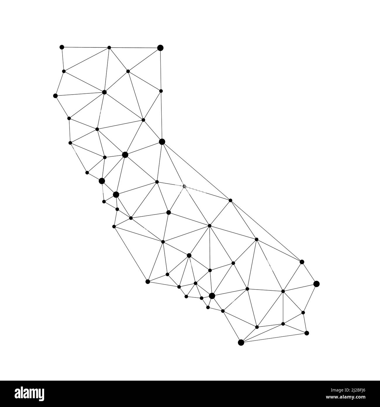 California polygonal map. Abstract geometric connected dots vector map. Low poly style. Stock Vector