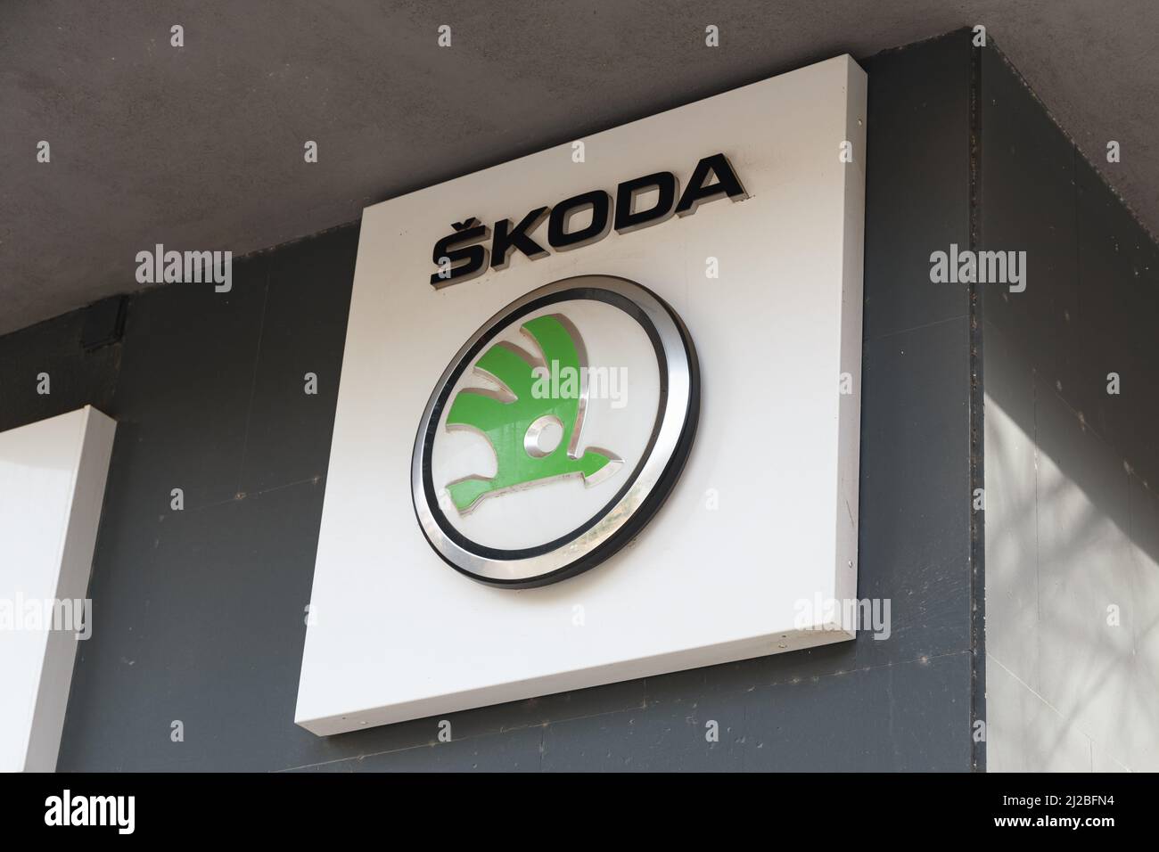 VALENCIA, SPAIN - MARCH 28, 2022: Skoda is a Czech automobile manufacturer. It belongs to Volkwagen Group Stock Photo